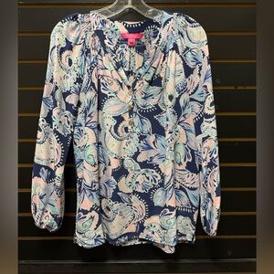 Lilly Pulitzer Silk Smocked Floral Blouse Size S